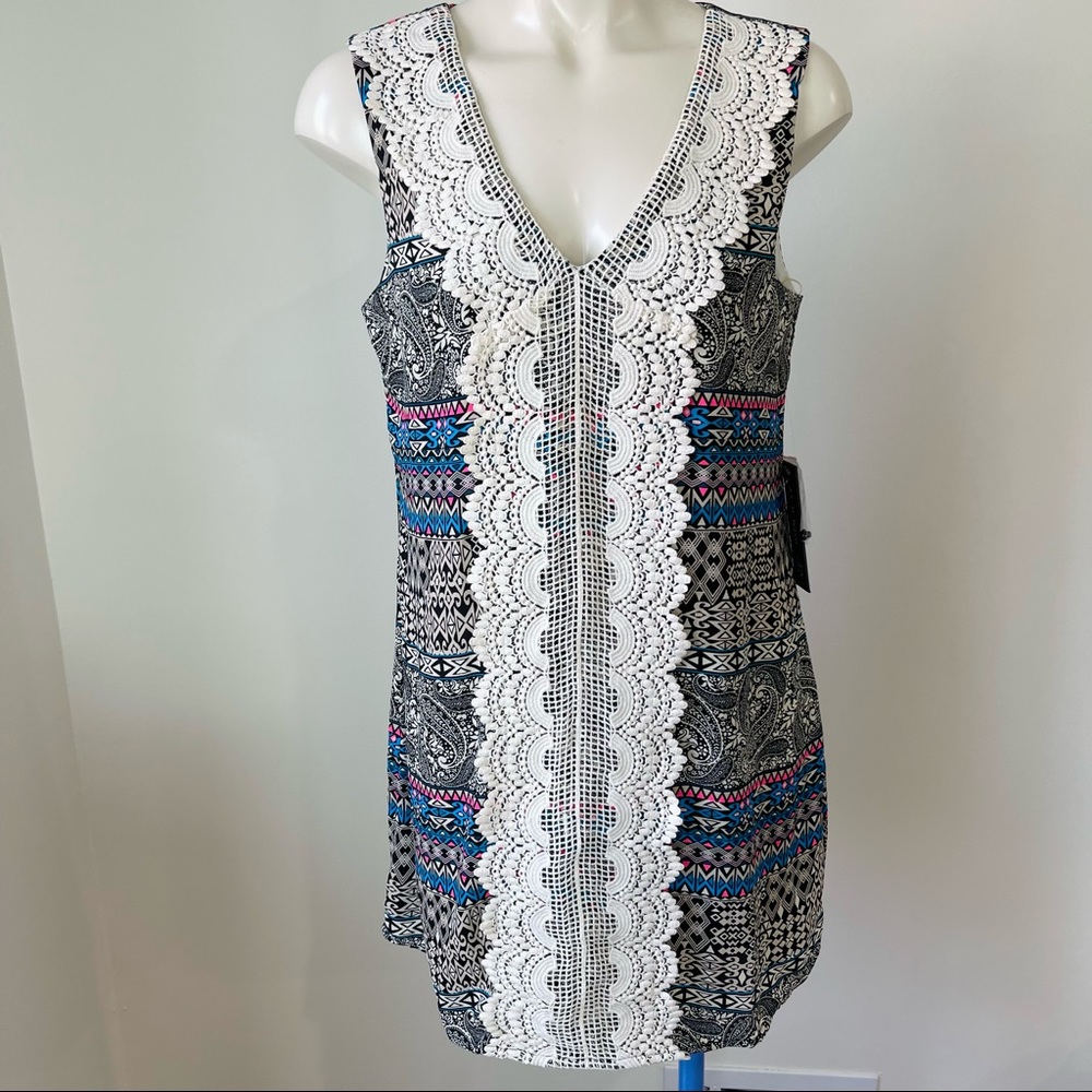 AS U WISH DRESS bohemian SLIMMING chic lined sleeveless Paisley aztec print M